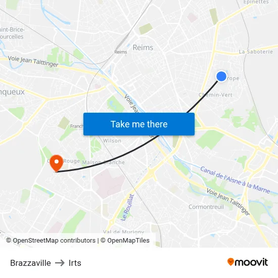 Brazzaville to Irts map