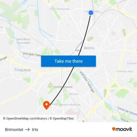 Brimontel to Irts map