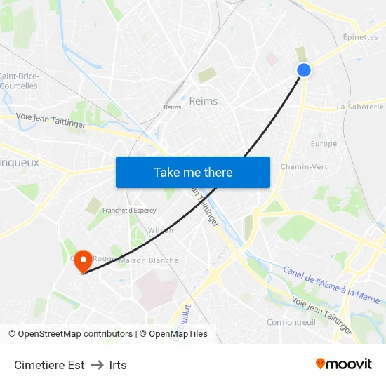 Cimetiere Est to Irts map