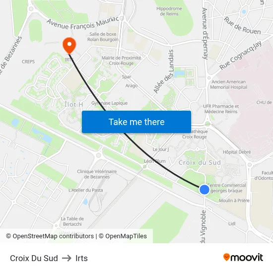 Croix Du Sud to Irts map