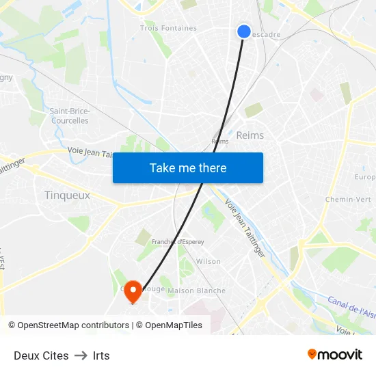 Deux Cites to Irts map