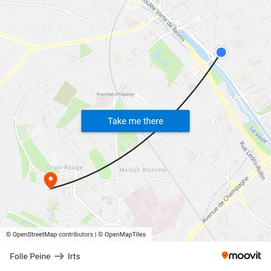 Folle Peine to Irts map