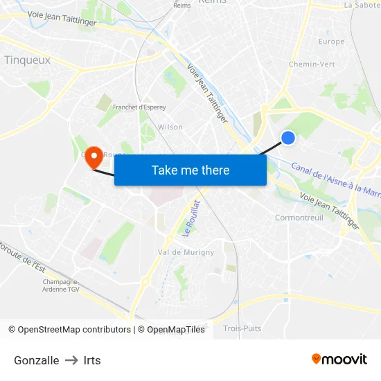 Gonzalle to Irts map