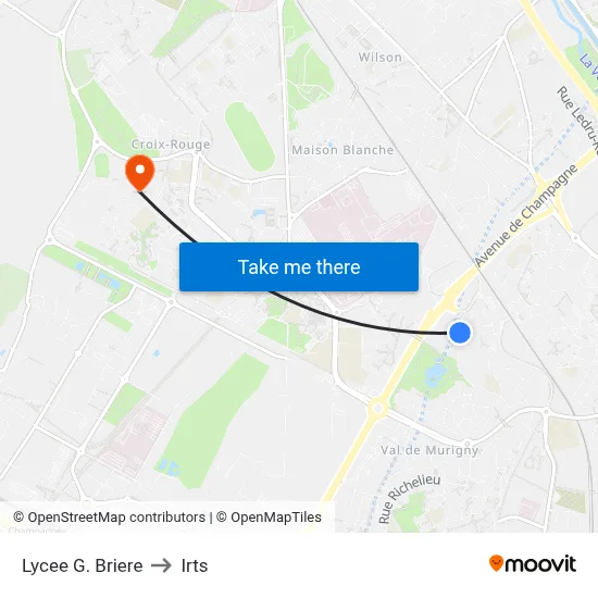 Lycee G. Briere to Irts map