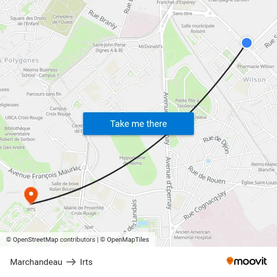 Marchandeau to Irts map