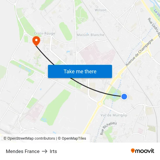 Mendes France to Irts map
