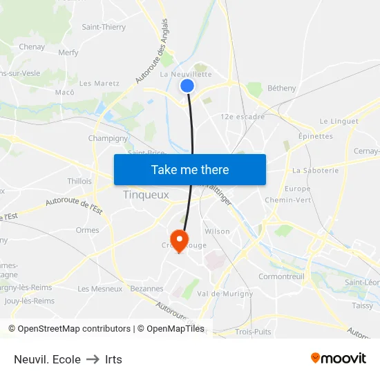 Neuvil. Ecole to Irts map