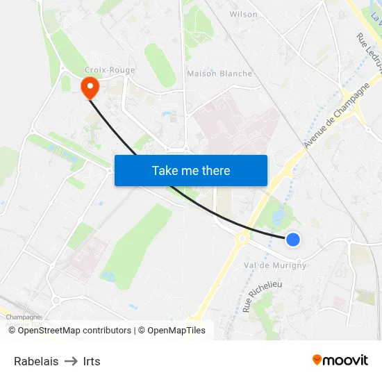 Rabelais to Irts map