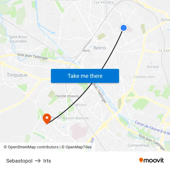 Sebastopol to Irts map