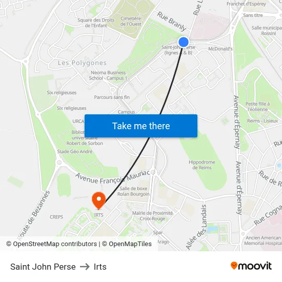 Saint John Perse to Irts map