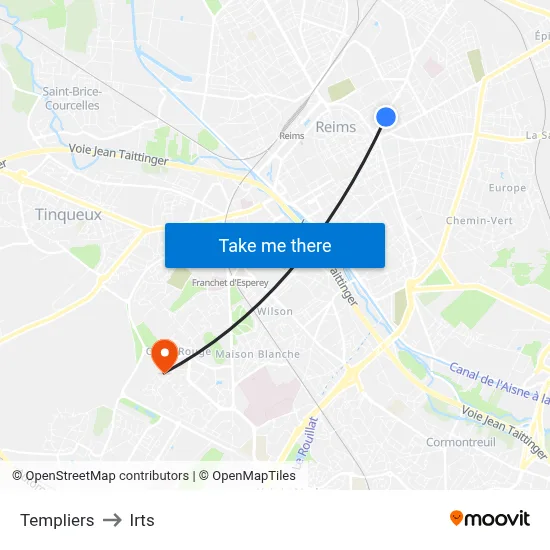 Templiers to Irts map