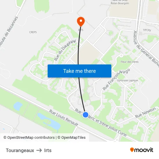 Tourangeaux to Irts map