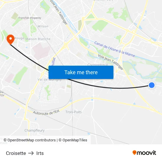 Croisette to Irts map