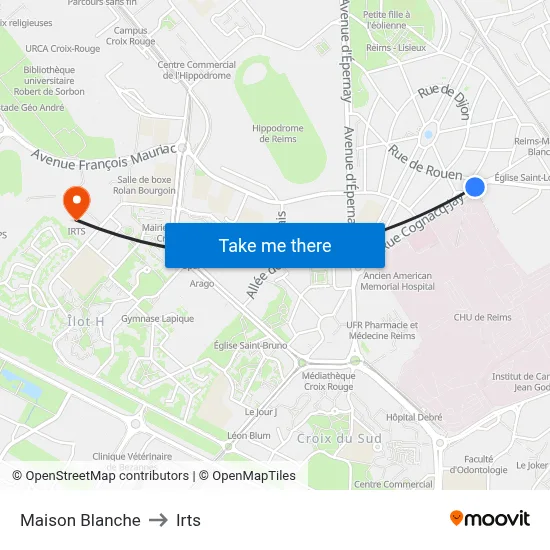 Maison Blanche to Irts map