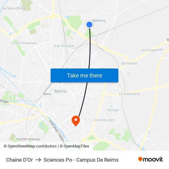 Chaine D'Or to Sciences Po - Campus De Reims map