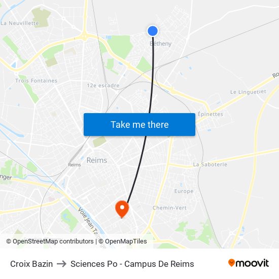 Croix Bazin to Sciences Po - Campus De Reims map