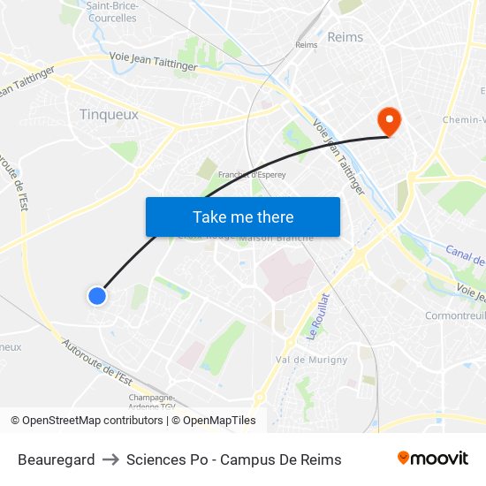 Beauregard to Sciences Po - Campus De Reims map