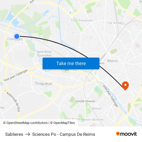 Sablieres to Sciences Po - Campus De Reims map