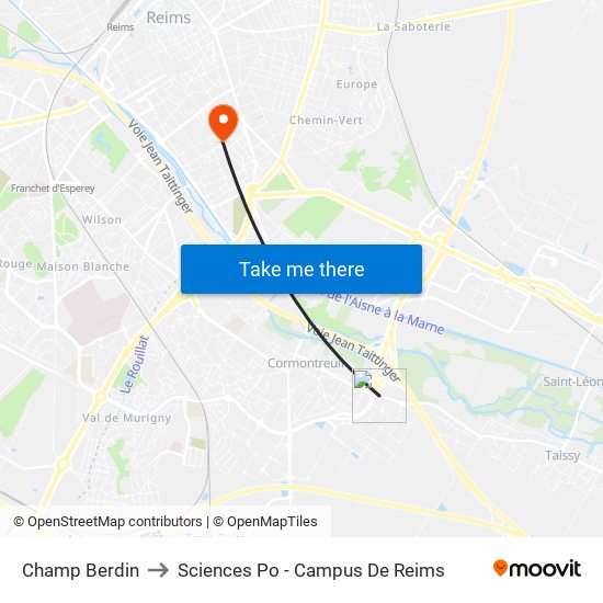 Champ Berdin to Sciences Po - Campus De Reims map