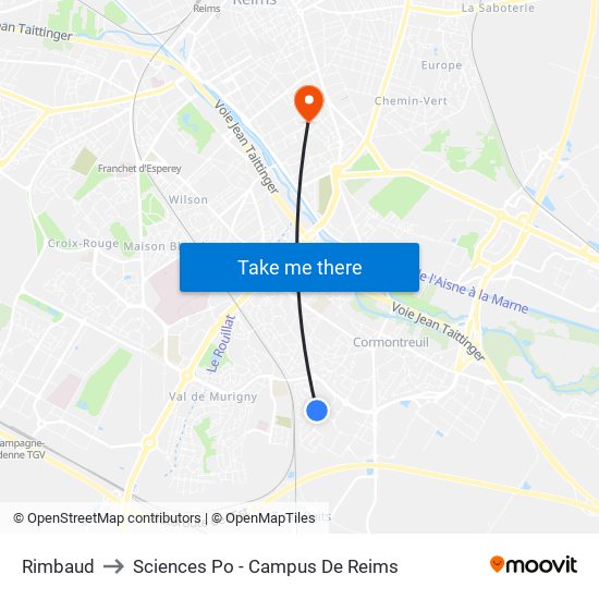 Rimbaud to Sciences Po - Campus De Reims map