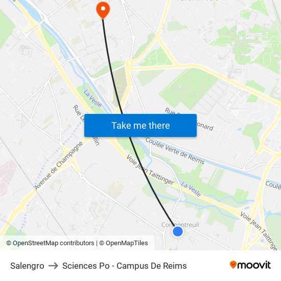 Salengro to Sciences Po - Campus De Reims map