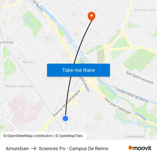 Amundsen to Sciences Po - Campus De Reims map