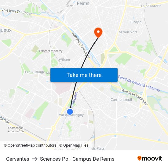 Cervantes to Sciences Po - Campus De Reims map