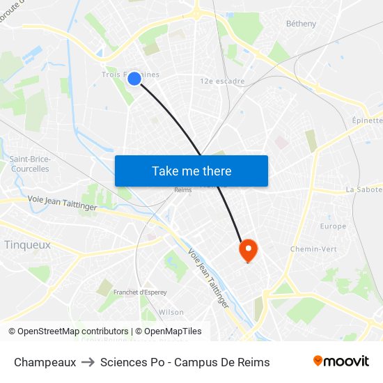 Champeaux to Sciences Po - Campus De Reims map