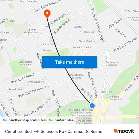 Cimetiere Sud to Sciences Po - Campus De Reims map
