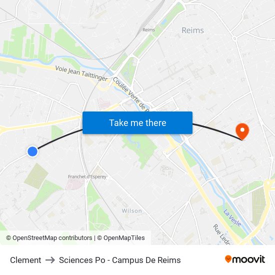 Clement to Sciences Po - Campus De Reims map