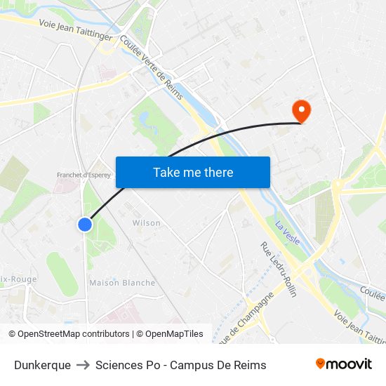 Dunkerque to Sciences Po - Campus De Reims map