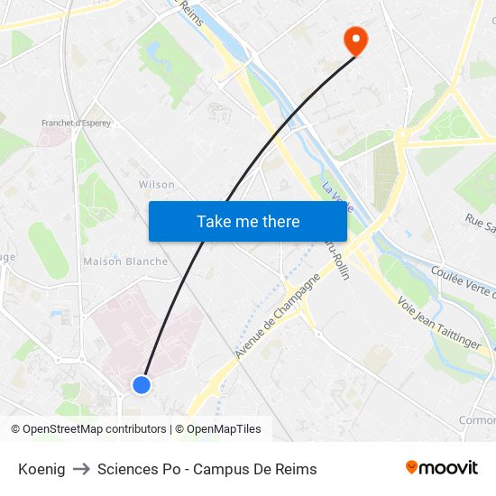 Koenig to Sciences Po - Campus De Reims map