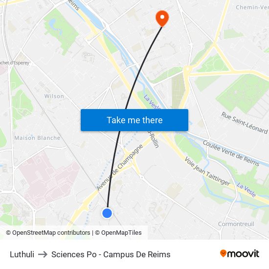 Luthuli to Sciences Po - Campus De Reims map