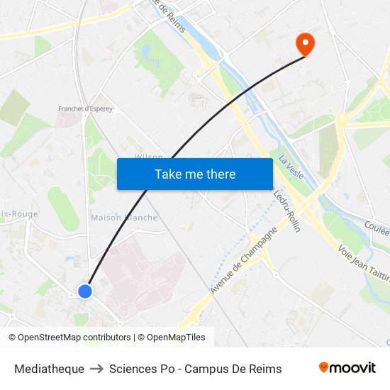Mediatheque to Sciences Po - Campus De Reims map