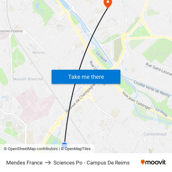 Mendes France to Sciences Po - Campus De Reims map