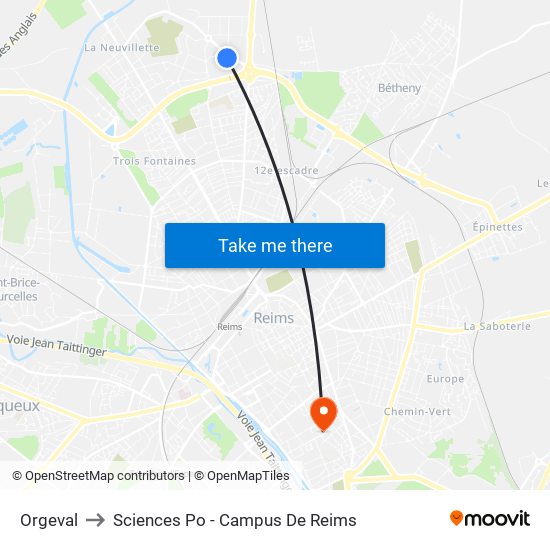 Orgeval to Sciences Po - Campus De Reims map