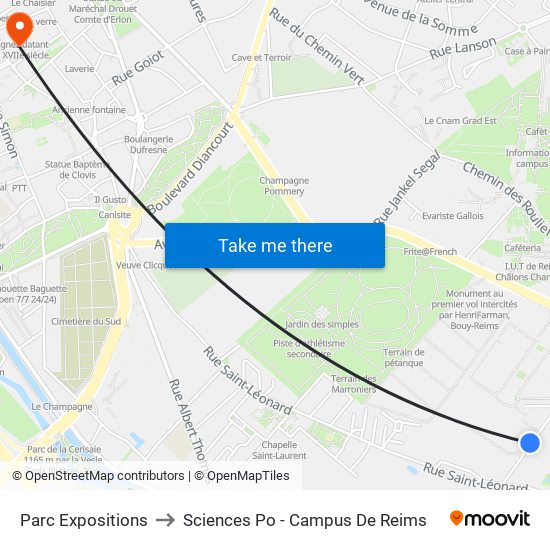 Parc Expositions to Sciences Po - Campus De Reims map