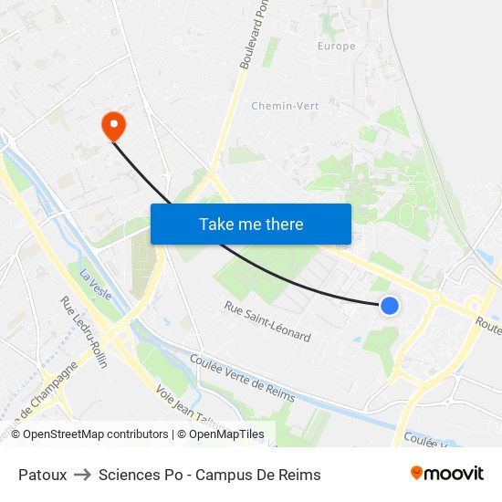 Patoux to Sciences Po - Campus De Reims map
