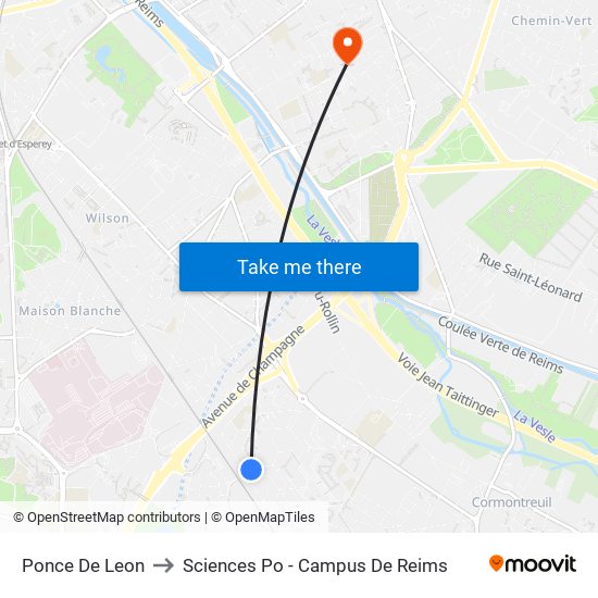 Ponce De Leon to Sciences Po - Campus De Reims map