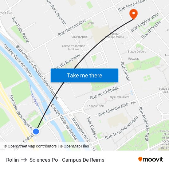 Rollin to Sciences Po - Campus De Reims map