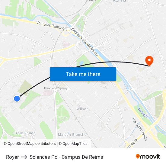 Royer to Sciences Po - Campus De Reims map