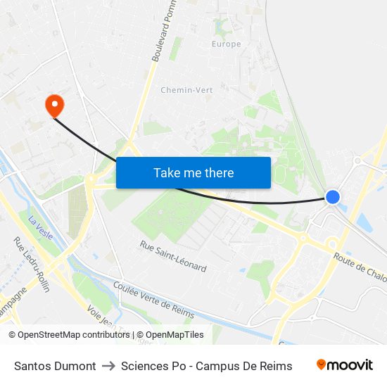 Santos Dumont to Sciences Po - Campus De Reims map