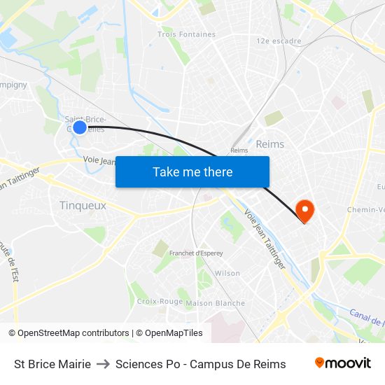 St Brice Mairie to Sciences Po - Campus De Reims map