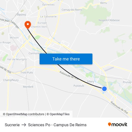 Sucrerie to Sciences Po - Campus De Reims map