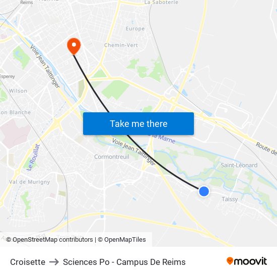 Croisette to Sciences Po - Campus De Reims map
