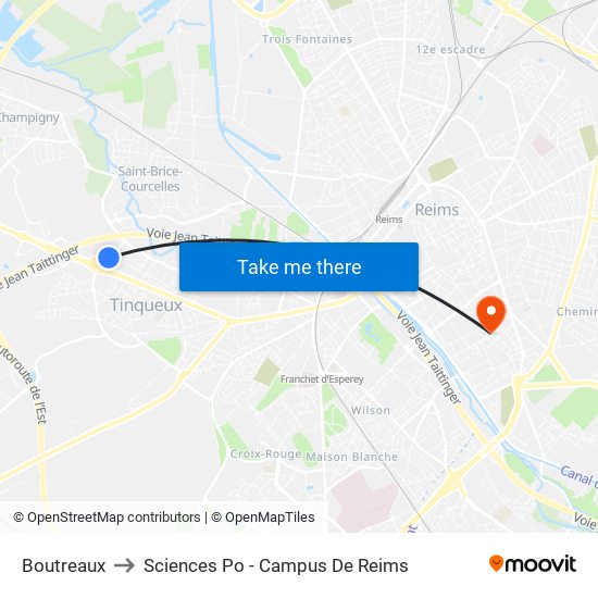 Boutreaux to Sciences Po - Campus De Reims map
