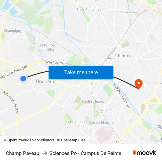 Champ Paveau to Sciences Po - Campus De Reims map