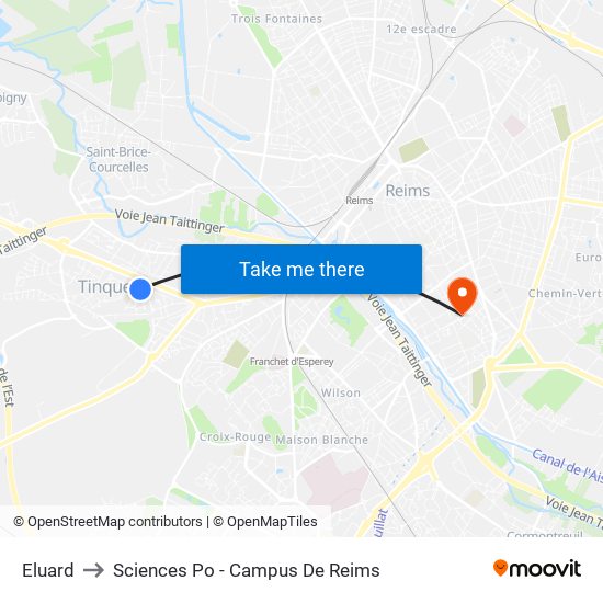 Eluard to Sciences Po - Campus De Reims map