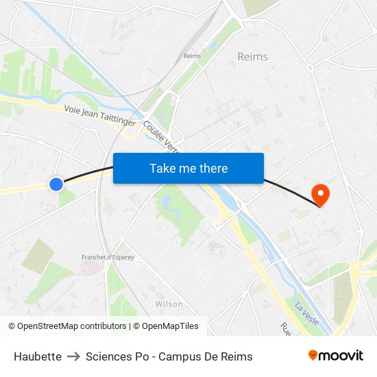 Haubette to Sciences Po - Campus De Reims map