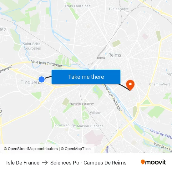 Isle De France to Sciences Po - Campus De Reims map
